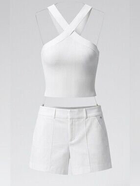 542 Bundle Love Tree Knit Halter Top L & Calvin Klein White Pintuck Shorts 4